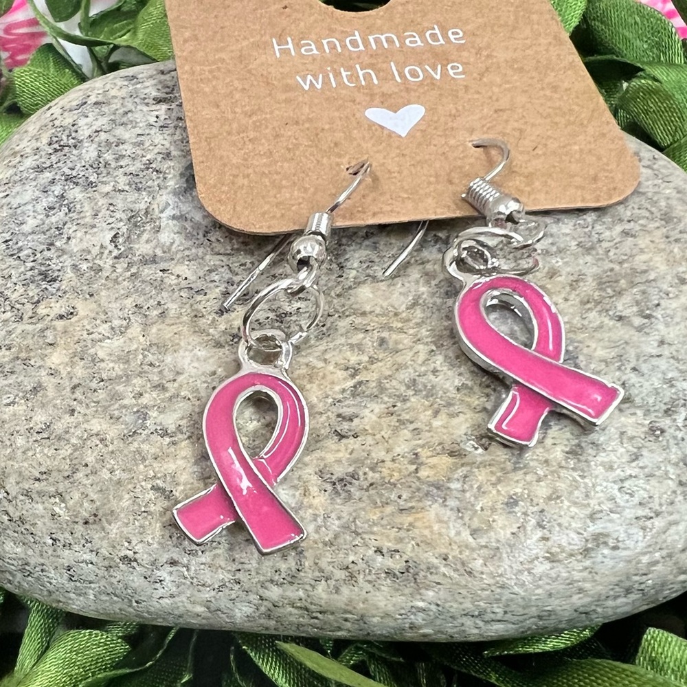Breast cancer ribbon earrings🩷